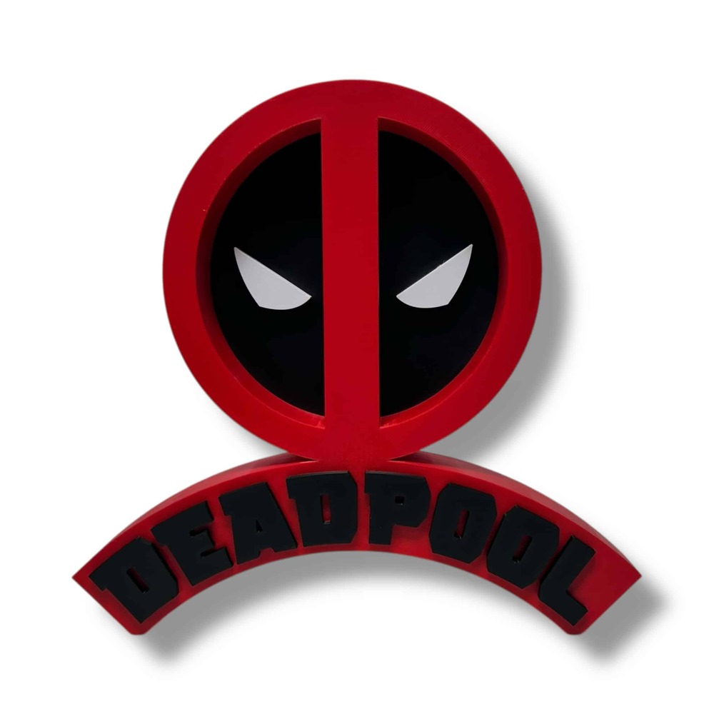 Comic-Inspired Red & Black Hero Symbol Stand – Unique Fan Art Display